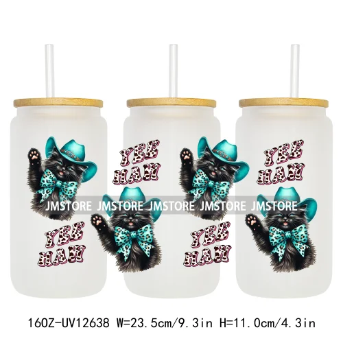 Western Howdy Cat Coquette Girly Dog Bow  16OZ UV Cup Wrap DTF Transfer Stickers Waterproof For Libbey Glass Can Cups Tumbler