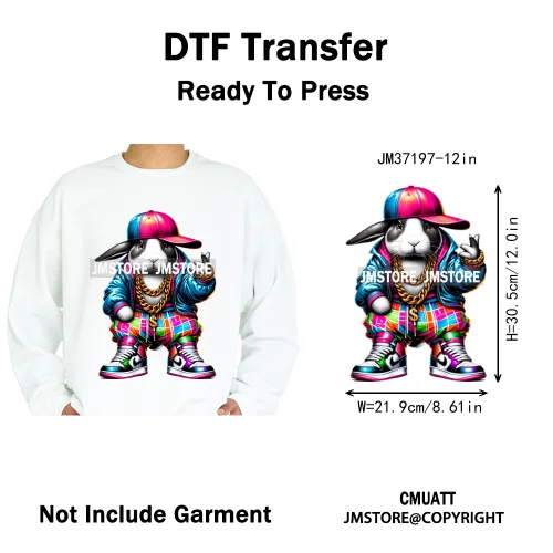 12in Street Snarl Savage Animal King Graffiti Urban Bear Bunny Cat Dog Iron on DTF Transfers Stickers Ready to Press for Clothes