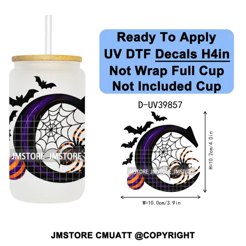 Polka Dot Pumpkin Halloween Letter Coquette UV DTF Decals Ready To Apply Waterproof Transfer Stickers For 16OZ Libbey Glass Can