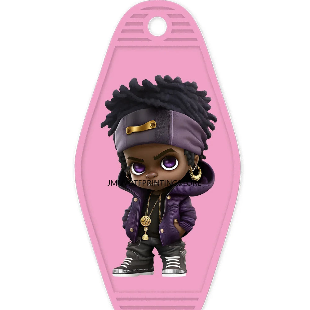 Cool Afro Boy Prince Magic High Quality WaterProof UV DTF Sticker For Motel Hotel Keychain Fashion Black Kids