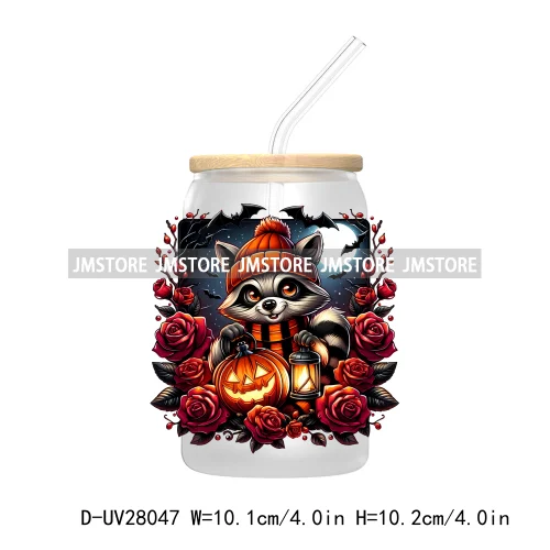 Cartoon Halloween Highland Cow UV DTF Transfer Stickers Decals For Libbey Cold Cups Mug Tumbler High Quality Labels Spooky Skull