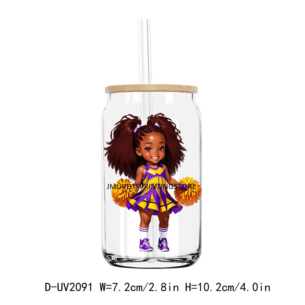 Afro Sport Girl Cheer Leader UV DTF Transfers Stickers Decals For Libbey Cold Cups Mugs Tumbler Waterproof DIY Craft