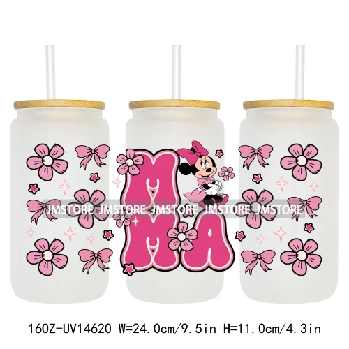 Coquette Mama Mini Cartoon Family 16OZ UV DTF Cup Wraps Ready To Apply Waterproof Transfer Stickers For Libbey Glass Can Tumbler