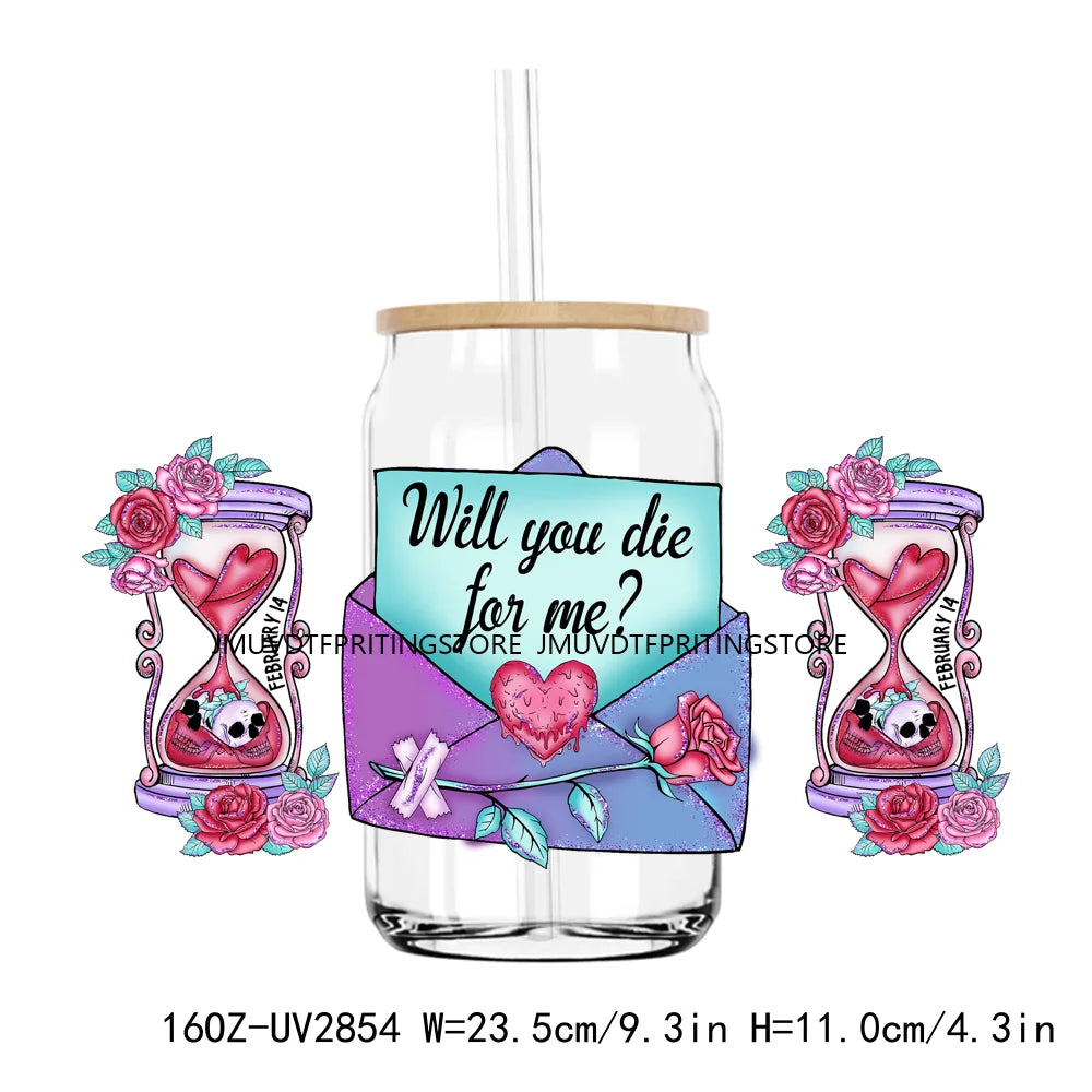 Camping Is My Valentine UV DTF Sticker For 16OZ Libbey Glass Cup Can Wrap Transfer Sticker Custom DIY Logo Love Camp Coffee