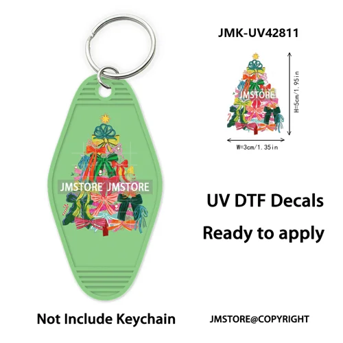 Holly Jolly Christmas Patchwork Santa UV DTF Motel Keychain Decal Ready To Ship Durable Transfer Stickers For Hotel Keychain