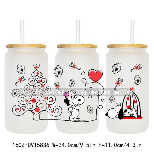 Cartoon Dog Valentine's Day UV DTF Stickers Ready to Transfer Cup Wrap Custom Labels DIY Craft For Libbey Glass Can Mug Tumbler