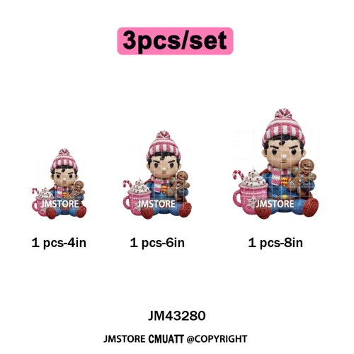 Faux Yarn Pink Hot Cocoa Cartoon Character Santa Cozy Christmas Iron on  DTF Transfers Stickers Ready to Press for T-shirts Bags