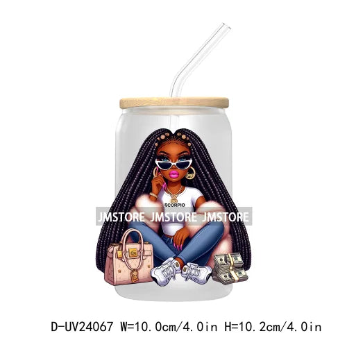 Black Girl Zodiac UV DTF Transfers Stickers Decals For Libbey Cold Cups Mugs Tumbler Waterproof Hip Hop African American Woman