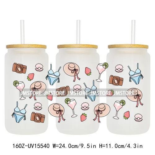 Summer Trip Girly Camping UV DTF Stickers Ready to Transfer Cup Wrap Custom Labels DIY Craft For Libbey Glass Can Mug Tumbler