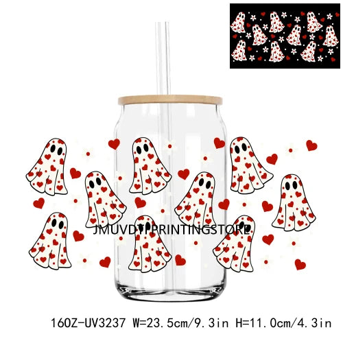 Cupid Ghostie Spooky Valentine's Day UV DTF Sticker For 16OZ Libbey Glass Cup Can Wrap Transfer Sticker Custom Labels DIY Logo