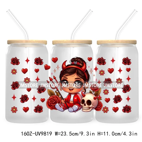 Day Of The Dead 16OZ UV DTF Cup Wrap Transfer Stickers Hispanic Chibi Baby Girl Custom Labels Waterproof For Libbey Glass Can