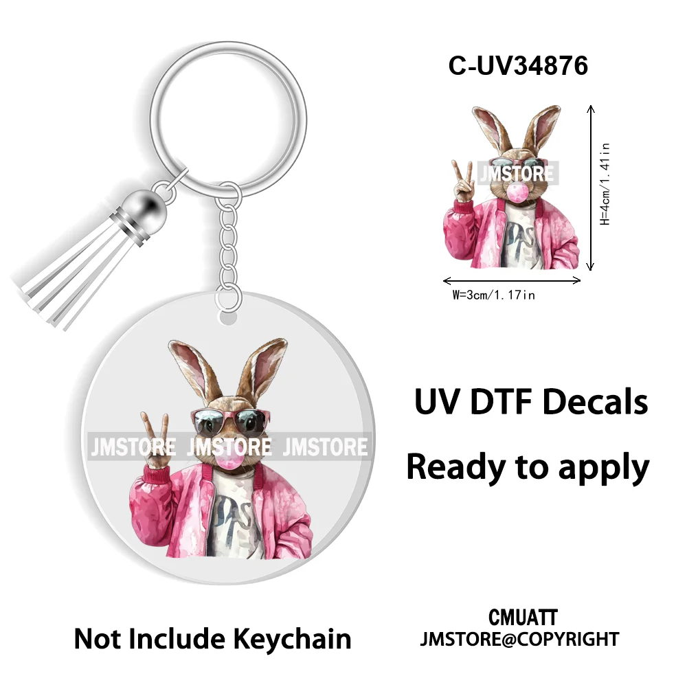 Christian Easter Eggs Bunny Mama Coquette Bow Good Quality WaterProof UV DTF Stickers For Round Circle Acrylic Keychain Keyring