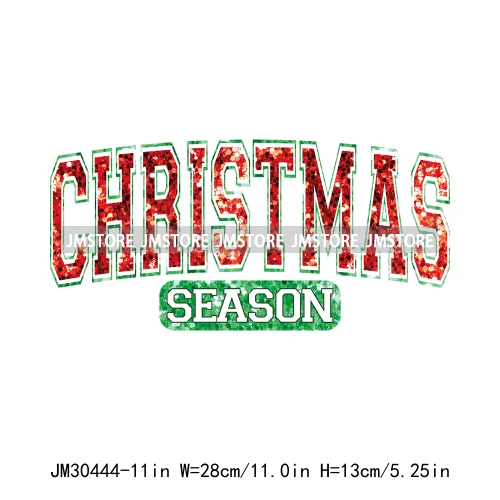 Faux Glitter Merry Christmas Season Merry And Bright Santa Baby Decals Iron On DTF Transfers Stickers Ready To Press For T-shirt
