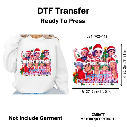 Holly Stars Gifts Happy Kpop Christmas Vibes Winter Holiday Iron on DTF Washable Transfers Stickers Ready to Press for Hoodies