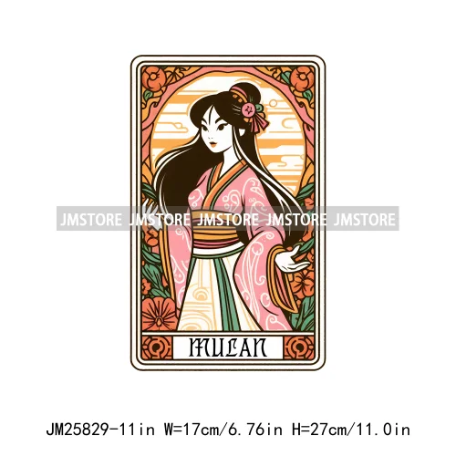 Cute Cartoon Animal Princess Characters Halloween Tarot Cards DTF Iron On Transfers Stickers Ready To Press For T-shirt Bags