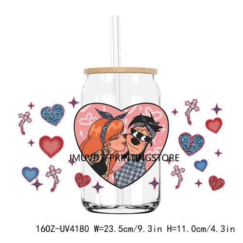 Cartoon Valentines Couple Love 16OZ UV DTF Cup Wrap Transfers Stickers Custom Labels DIY Waterproof Logo For Libbey Glass Can