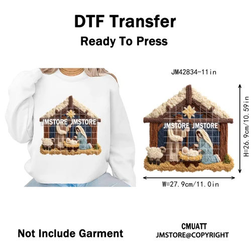 Trendy Faux Yarn Crochet Joy Love Jesus Christian Christmas Iron on DTF Washable Transfers Stickers Ready to Press for Textiles