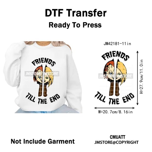 See You In Hell Scary Movie True Love Couple Halloween Season Iron on DTF Washable Transfers Stickers Ready to Press for Textile