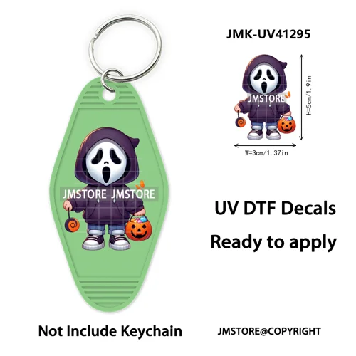 Halloween Horror Mama Kids Ghost Girl Coffee UV DTF Motel Keychain Decal Ready To Ship Transfer Sticker Print For Hotel Keychain