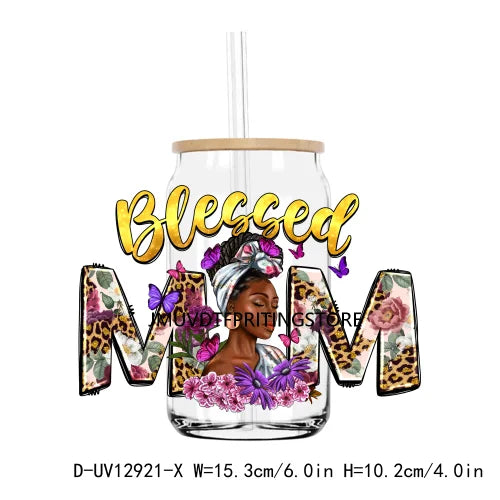 Dope Black Girl Blessed Mom Religious UV DTF Transfers Stickers Decals For Libbey Cold Cups Mugs Tumbler Waterproof DIY Craft