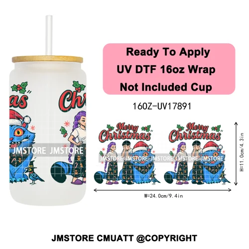 Merry Christmas Kpop Movie Character Anime Girl UV DTF Stickers Ready To Apply Cup Wrap High Quality For 16OZ Libbey Can Glass