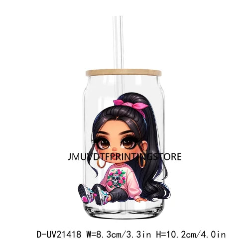 Chibi Cute Chicana Woman UV DTF Transfers Stickers Decals For Libbey Cold Cups Mugs Tumbler Waterproof DIY Logo Mexican Girls