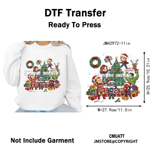 Very Merry Christmas Party Cartoon Princess Kids Friends Winter Gifts Iron on DTF Transfers Stickers Ready to Press for Textiles