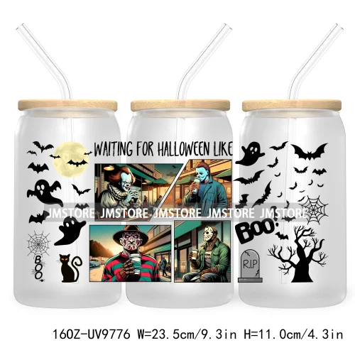 There's Some Horrors In This House UV DTF Sticker For 16OZ Libbey Glass Cup Wrap Transfer Stickers Custom Labels Boo Halloween