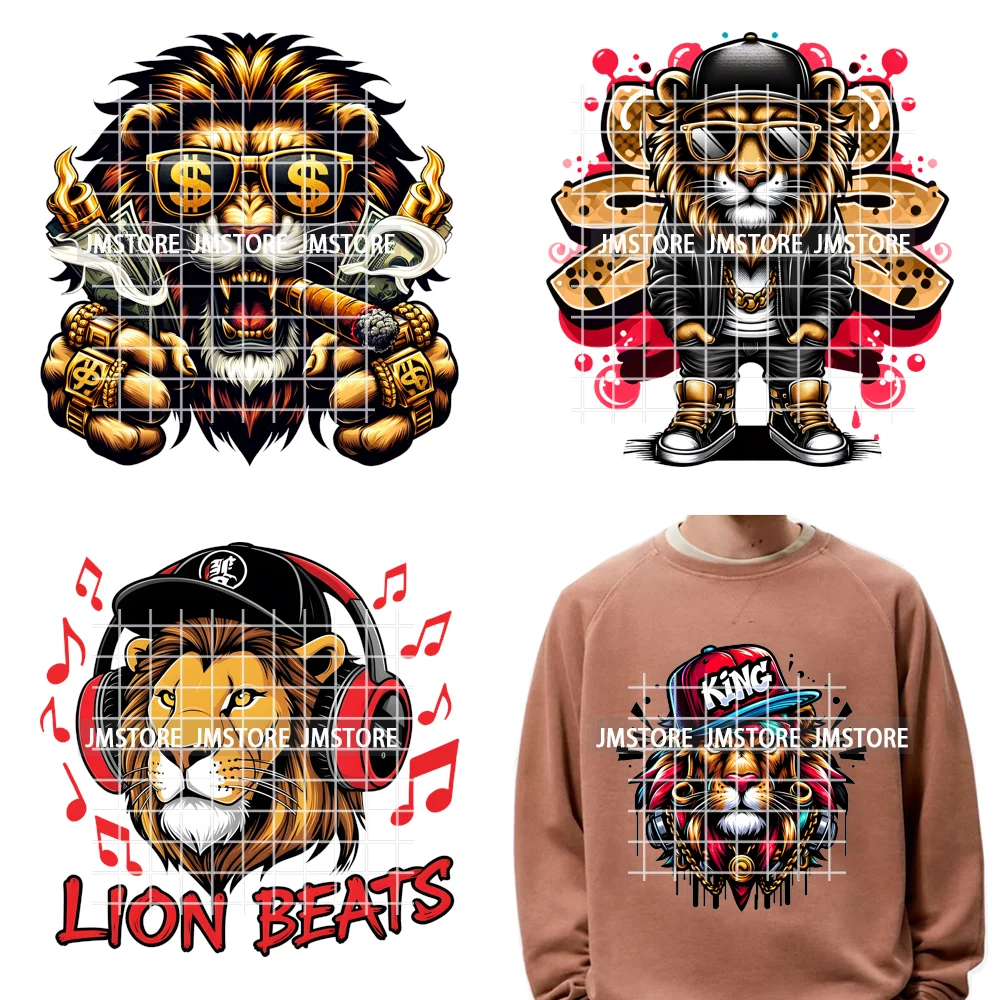 12in Urban Gangster Rich Money Lion Beats Shark Vibes Iron on DTF Thermal Transfers Stickers Ready to Press for T-shirts Bags