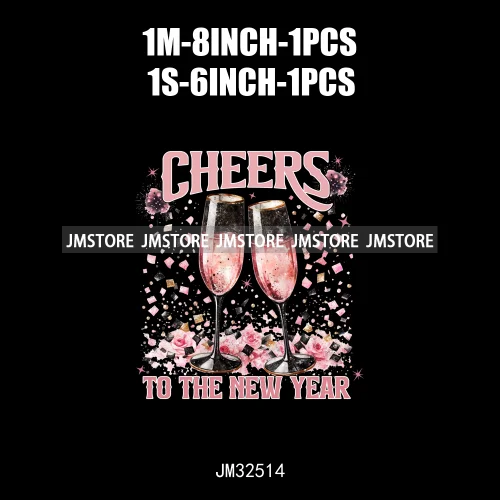 Pink Cheer New Year Eve 2025 Disco Ball Coquette Bow Christmas Party Iron On DTF Transfer ticker Ready To Press For Sweatshirt