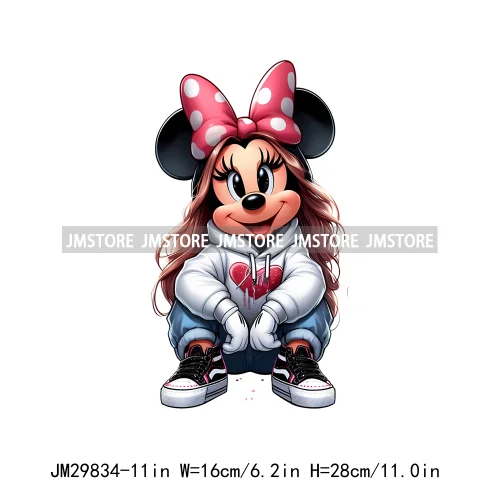 Cute Cartoon Streetwear Animal Girl Characters Thermal Decals Iron On DTF Transfers Stickers Ready To Press For Hoodies