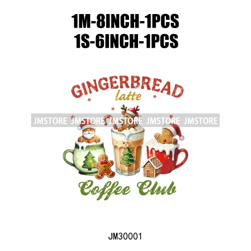 Merry Christmas Santa Claus Gingerbread Cookie Baking Coffee Vibes Iron On DTF Transfers Stickers Ready To Press For Clothing