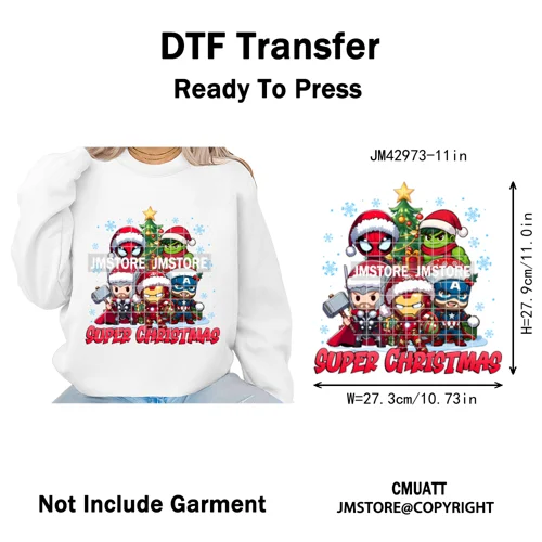 Very Merry Christmas Party Cartoon Princess Kids Friends Winter Gifts Iron on DTF Transfers Stickers Ready to Press for Textiles