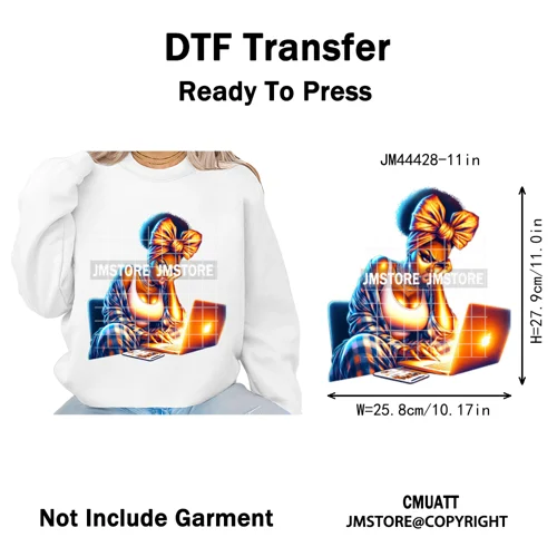 Sassy Facial Expressions Black Girl Housewife Remote Work Iron on Washable DTF Transfers Stickers Ready to Press for Sweatshirts