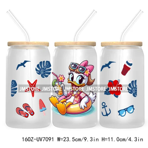 Horror's Summer Vacation 16OZ UV DTF Cup Wrap Transfers Stickers For Libbey Glass Can Cups Tumbler Waterproof Craft Cartoon Girl