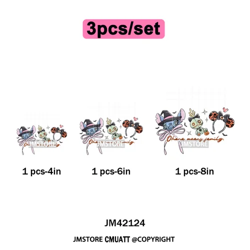 Halloween Witches Princess Lover Girly Coquette Bow Ears Iron on DTF Washable Transfers Stickers Ready to Press for Clothing Bag