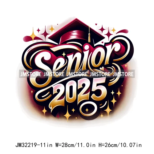 Senior Cap Class of 2025 High School Love Gifts College Grad Iron On DTF Heat Transfer Stickers Ready To Press For Clothing Bags