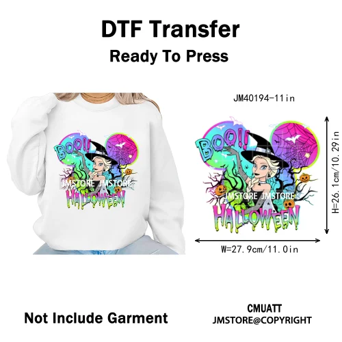 Cartoon Witches Princess Skull Animal Kids Love Characters Halloween Iron on DTF Transfers Stickers Ready to Press for T-shirts