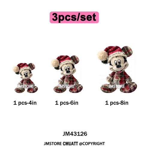 Faux Yarn Very Merry Christmas Mouse Friends Cartoon Santa Iron on Washable DTF Transfers Stickers Ready to Press for Clothing