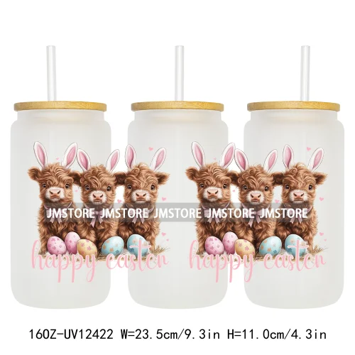 He Is Risen Christian Easter 16OZ UV Cup Wrap DTF Transfer Stickers For Libbey Glass Can Cups Tumbler Girly Happy Easter Bunny