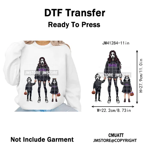 Spooky Halloween Scary Ghost Pumpkin Mama Kids Family Love Iron on Washable DTF Transfers Stickers Ready to Press for Textile