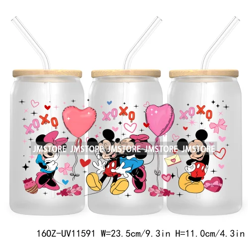 Happy Valentine's Day Cartoon Mouse Couple 16OZ UV Cup Wrap DTF Transfer Sticker For Libbey Glass Can Cups Tumbler XOXO Love Bug