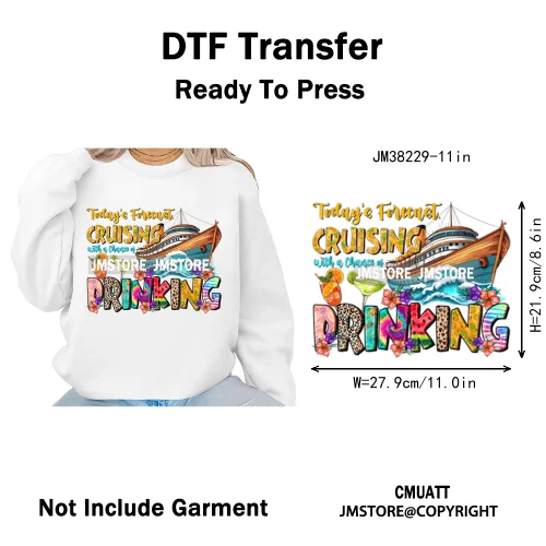 Tropical Summer Tequila Cocktail Drink Sunsets Salty Beach Vibes Logo Iron on DTF Transfers Stickers Ready to Press for Clothing