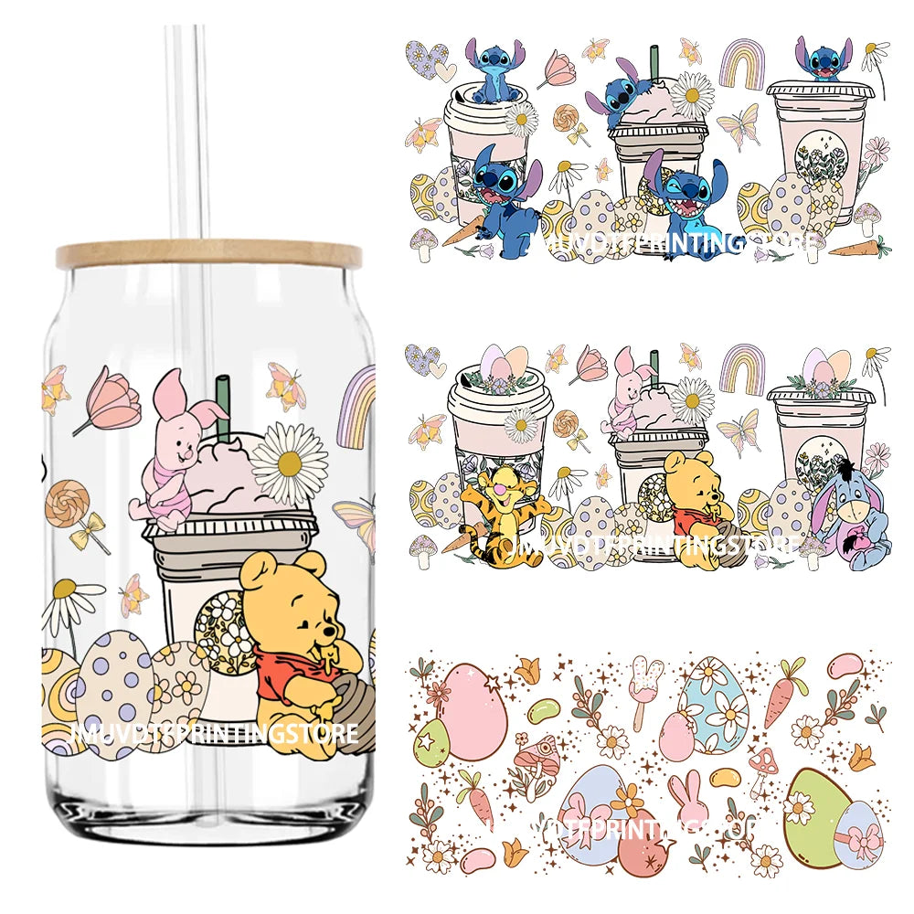 Cartoon Easter Character 16OZ UV DTF Cup Wrap Transfers Stickers Custom Label DIY Waterproof Logo For Libbey Glass Can Egg Bunny