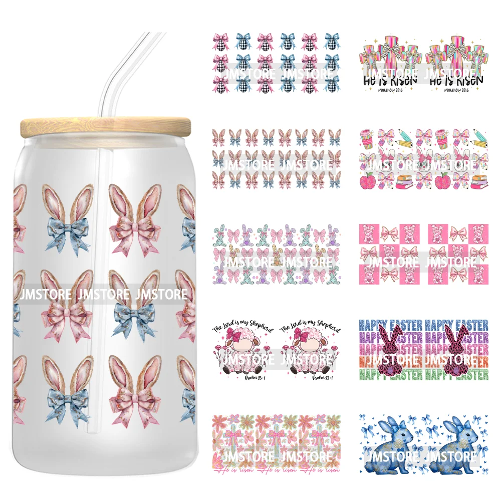 Glitter Coquette Peeps Easter Bunny Rabbit UV DTF Sticker For 16OZ Libbey Glass Cup Can Wrap Transfer Stickers Custom Labels