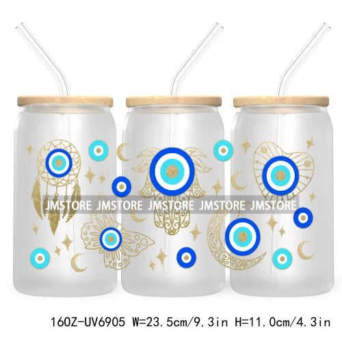 Blue Evil Eye 16OZ UV DTF Cup Wrap Transfers Stickers For Libbey Glass Can Cups Tumbler Waterproof Craft Mexican Culture Wraps