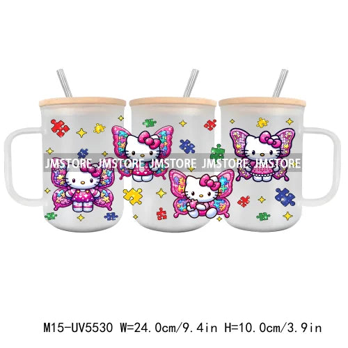 Cartoon Characters Best Friends UV DTF Sticker For 15OZ Mug Libbey Glass Cup Can Wrap Transfer Sticker Custom Labels DIY Logo