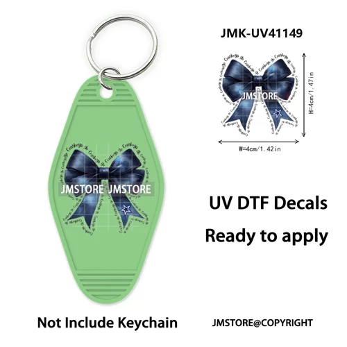 Football Cowboys Coquette Bow Game Day UV DTF Motel Keychain Wraps Ready To Apply Waterproof High Quality Hotel Keychain Decals