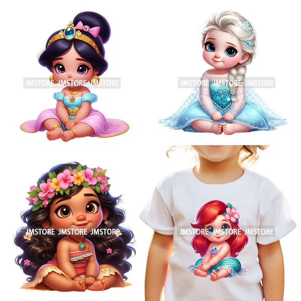 Cute Princess Cartoon Girls Baby Iron On DTF Transfers Stickers Printing Designs Ready To Press For Clothes Bags