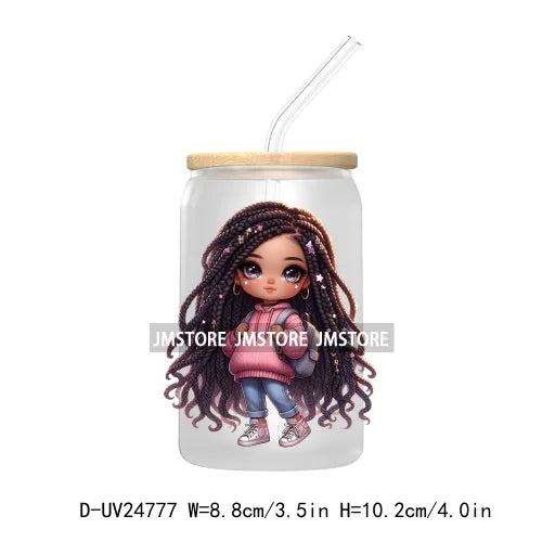 Fashion Chibi Dreadlock Girls UV DTF Transfers Stickers Decals For Libbey Cold Cups Mugs Tumbler Waterproof DIY Craft Black Girl